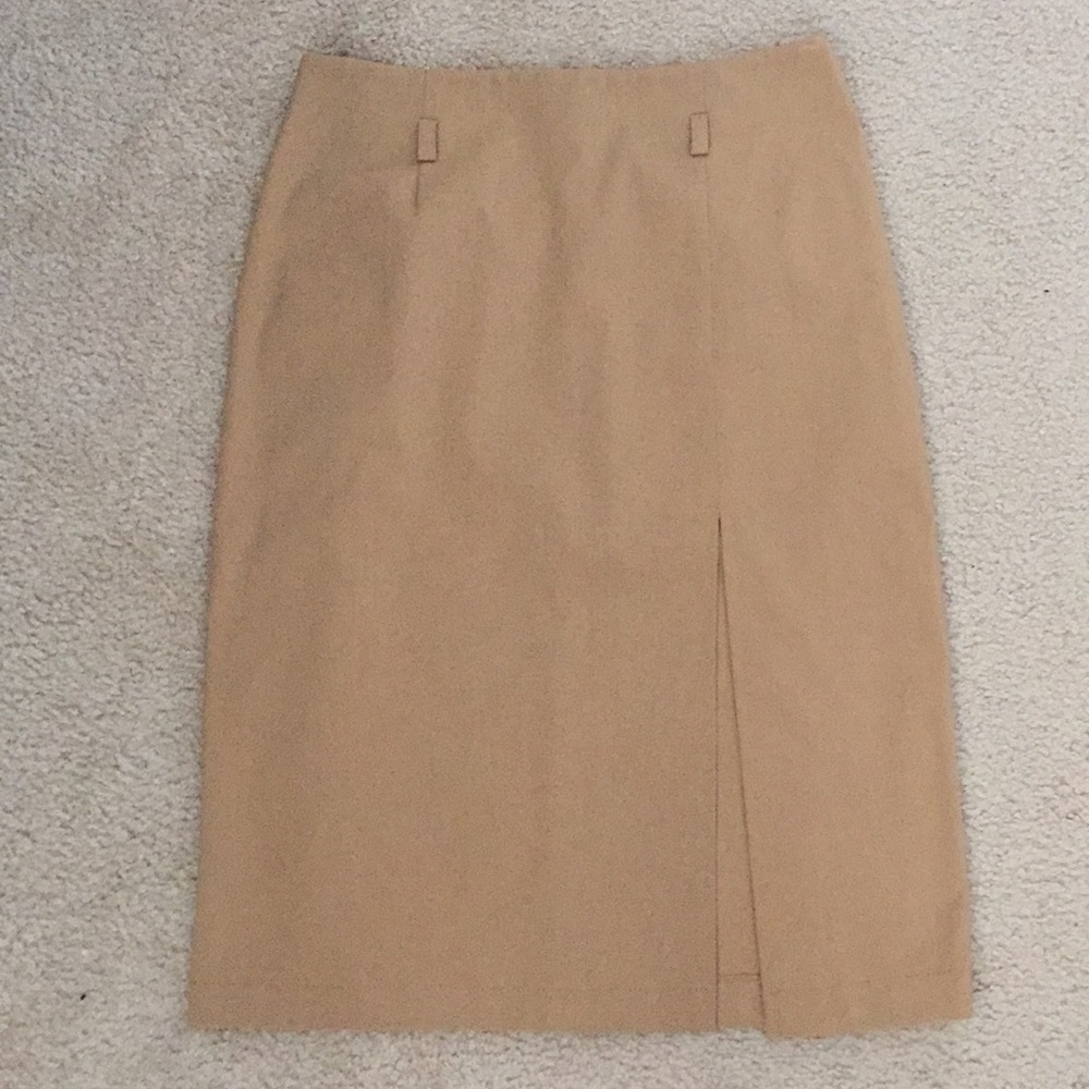 Tan pencil skirt with front slit
